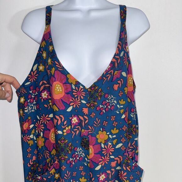 Natural Life Chelsea Wide Leg Jumpsuit Blue Floral Sleeveless Women Medium - Picture 4 of 9